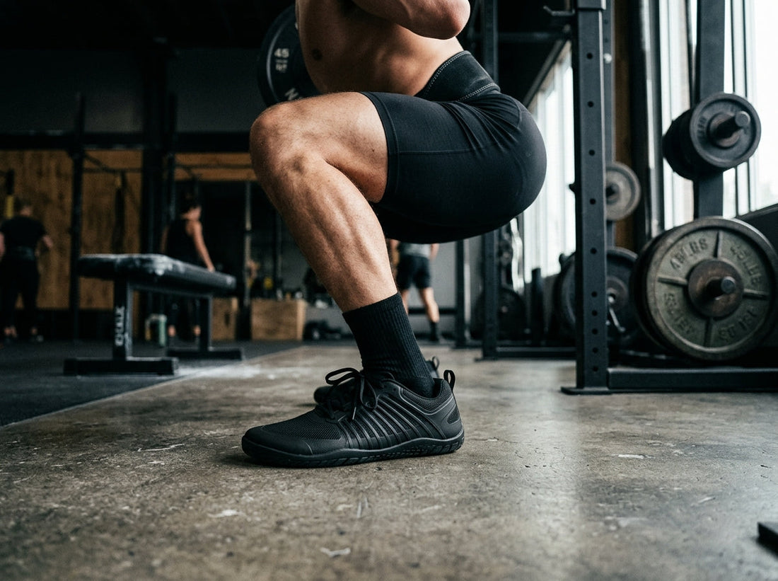 Vivobarefoot Motus Strength II barefoot training shoes and foot measurement guide